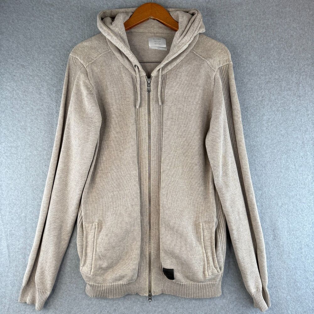 Globe United By Fate Cream Men's Zip Up Knit Sweater Size L Casual Sporty Cotton